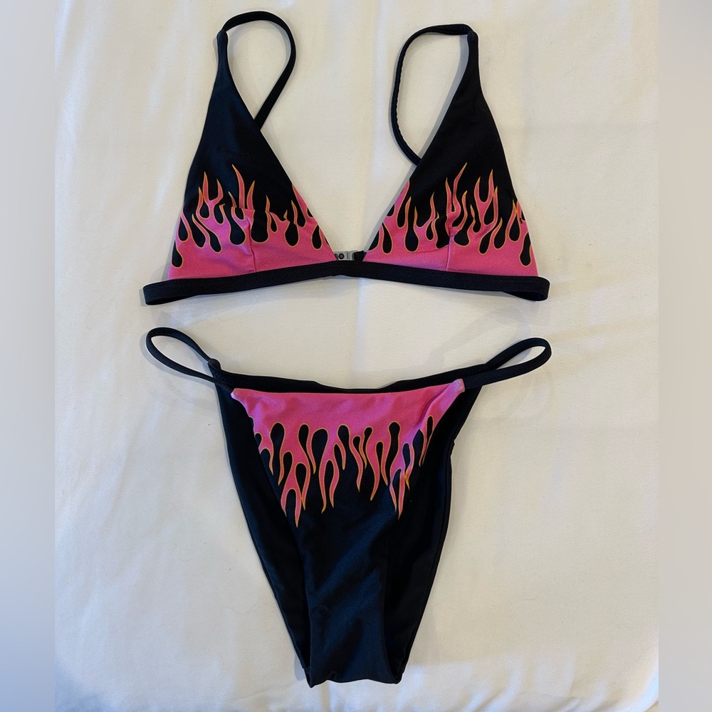 Black and Pink Flame Bikini Set